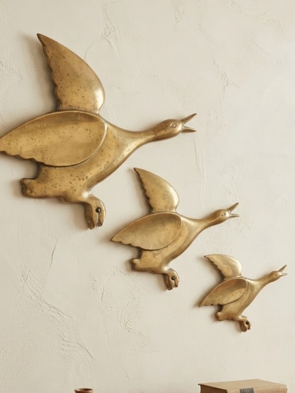 Vintage Set Of 3 Brass Flying Geese Wall Decor Birds In Flight Metal Art MCM